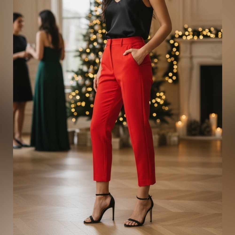 Wilfred by Aritzia Red High Rise Ankle Tailored Pants Women's 8 Workwear Office